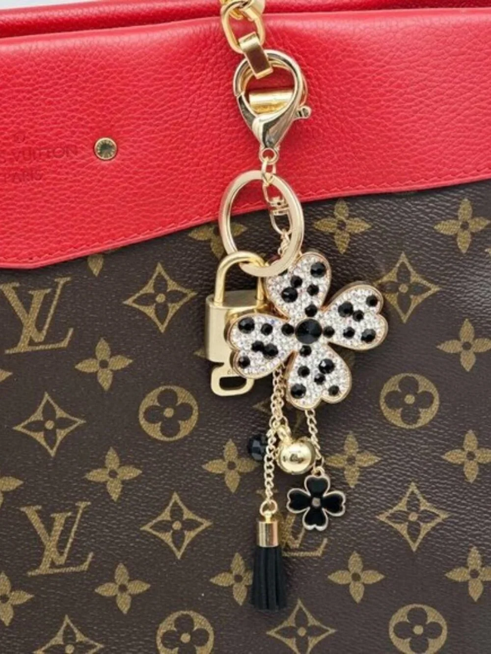 LV Gold Padlock 🔑 Authentic Louis Vuitton Charm + Unbranded Flower Keychain
